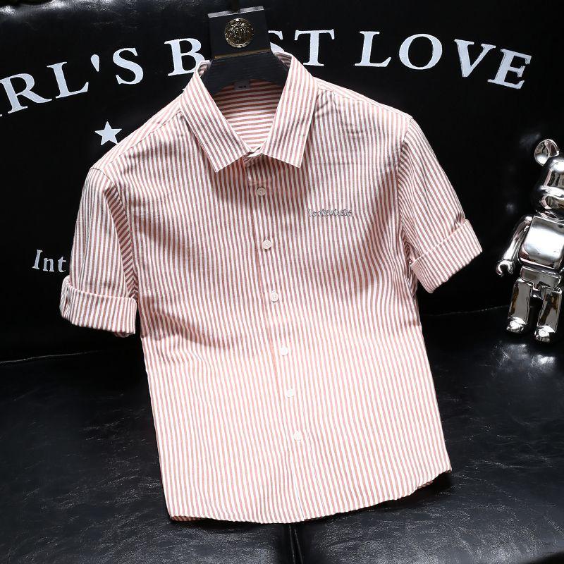 Summer Korean Striped Shirt for Men Business Casual Versatile Short-sleeved Slim Fit Handsome Shirt