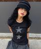 Damiswi Striped Star Cap Sleeve T-Shirt_Charcoal