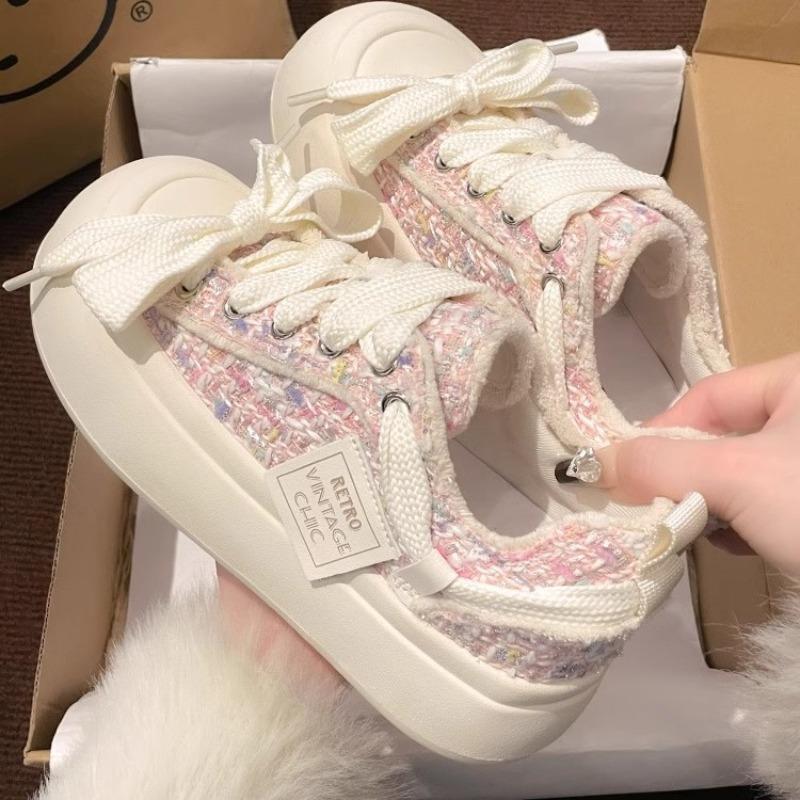 Fashion 2025Women Chunky Canvas Shoes Summer Lace-up Platform Breathable Sneakers Retro Fashion Tennis Skateboard Shoes Zapatos De Mujer