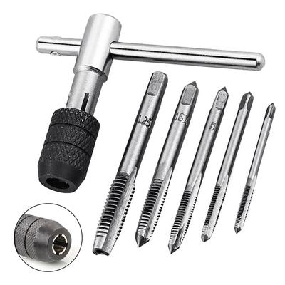 Adjustable T-Handle Ratchet Tap Holder Wrench Set Hand Tools with 5pcs M3-M8 Machine Screw Thread Metric Plug T-shaped Tap