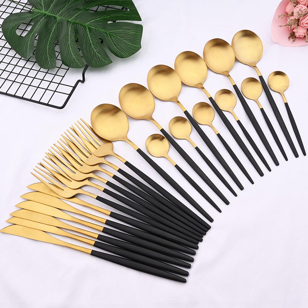 24Pcs Rainbow Cutlery Set 304 Stainless Steel Flatware Silverware Set Knife/Fork/Spoon/Teaspoon Tableware Set for Home