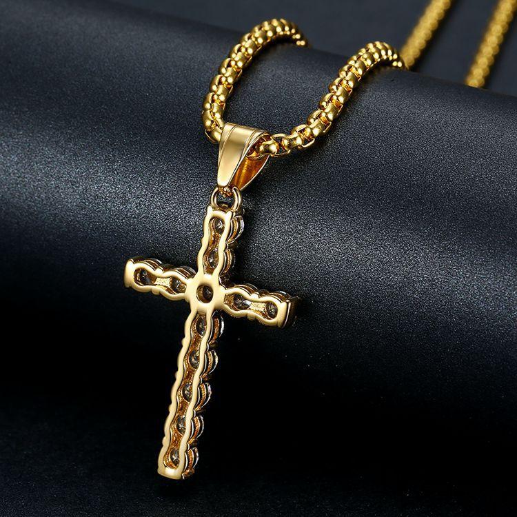 Gold Color Necklace Stainless Steel Jewelry Man Women Wedding Fashion Cross CZ Zircon Stone Pendant Necklace Christmas Gift