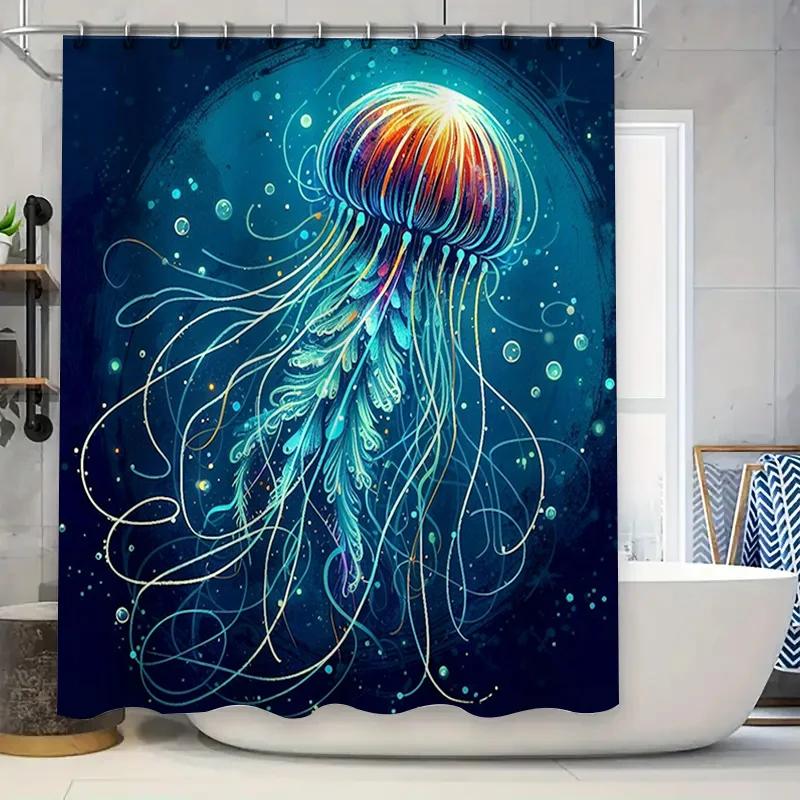

Modern Shower Curtain Jellyfish Design Blue Green White Colors Waterproof Fabric Print Large Size Decorative Bathing Room Decora W90xH180cm