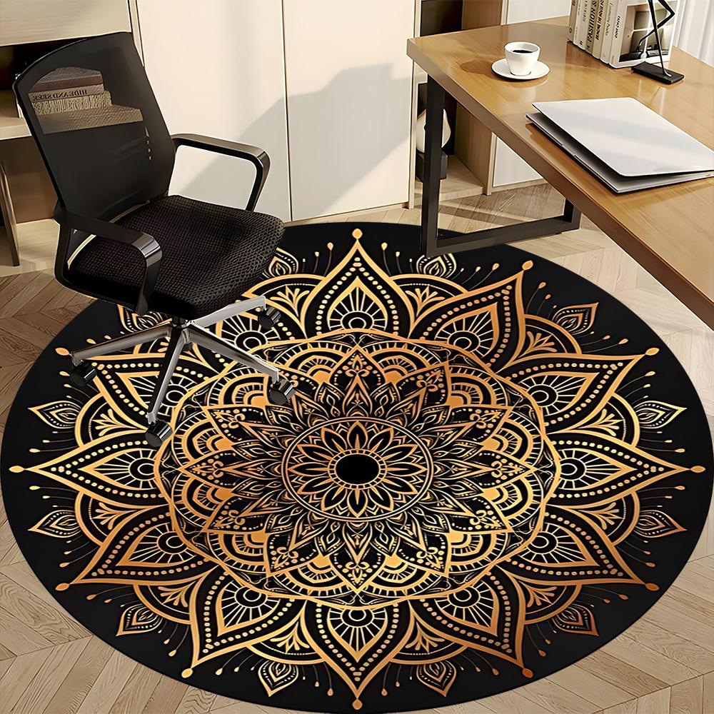 1PC Golden Mandala Pattern Chair Carpet for Office, Indoor Non-Slip Washable Carpet, Soft Comfortable Mat For Office Room yy250930245