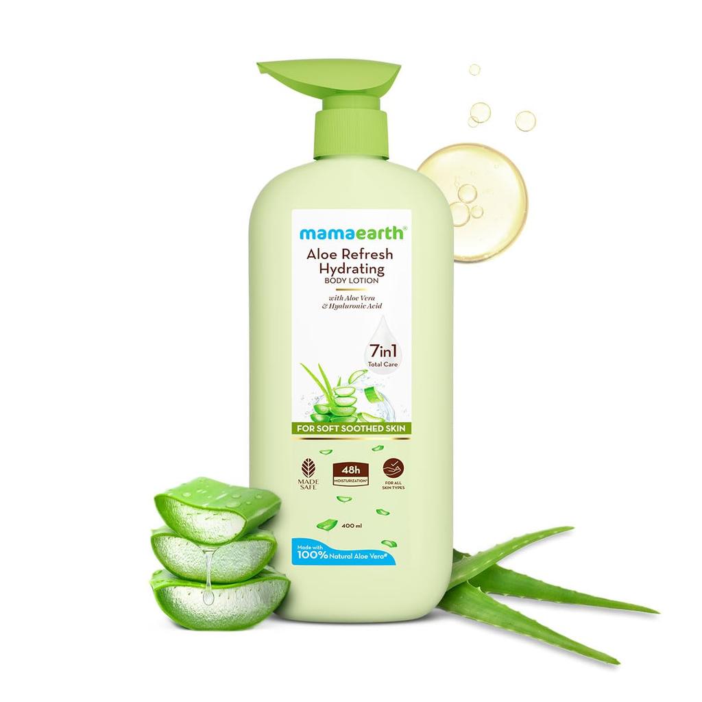 Mamaearth Aloe Refresh Hydrating Body Lotion 400ml | Lightweight Non-Sticky Moisturizer for Soft Smooth Skin