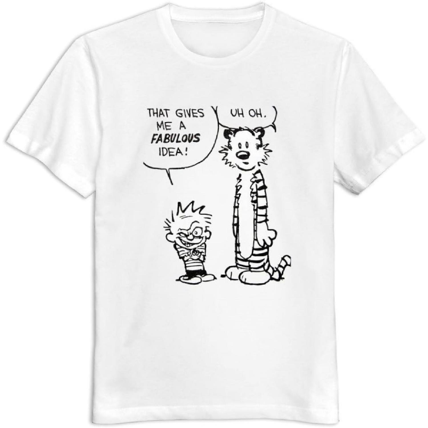 Flycro Men s Calvin And Hobbes Short Sleeve Classic T-Shirt S белый