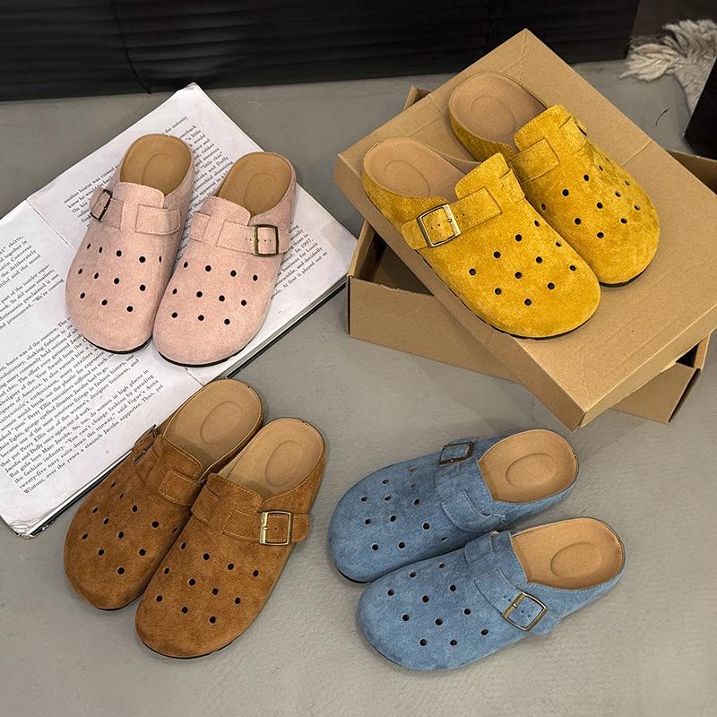 Damen Plattform-Slipper mit geschlossenem Zehenbereich im Birkenstyle, Sandalen mit weicher Sohle, Sommerschuhe