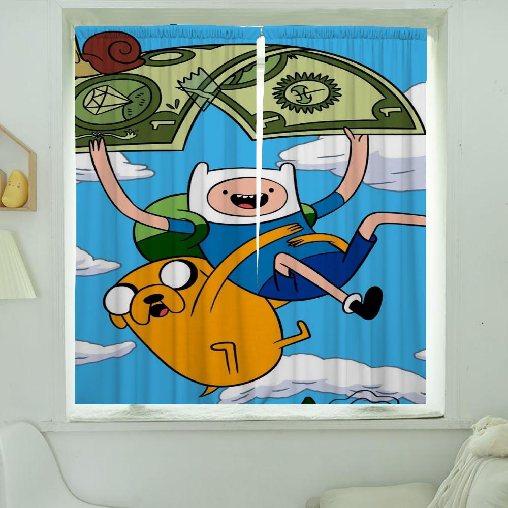 Zasłony Okienne Kuchenne do Salonu 2 Sztuki Zasłony Zaciemniające Zasłona na Drzwi A-adventure Time Przegroda Dekoracja Sypialni