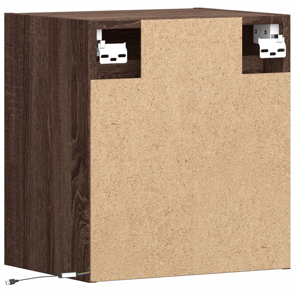 Wall Mounted Nightstand with LED Lighting Brown Oak Effect