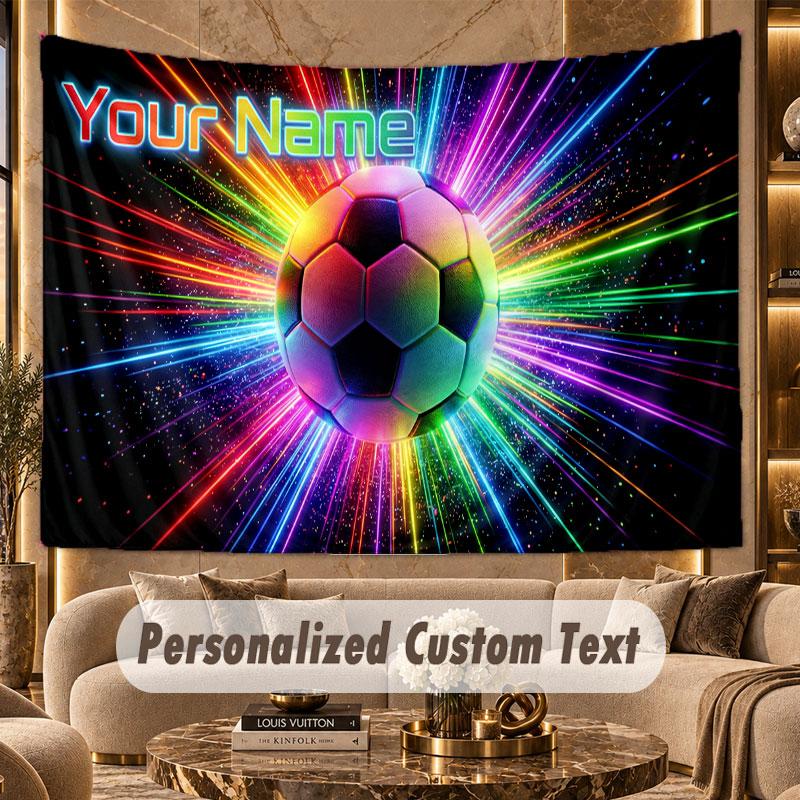 Soccer (306) Theme Wall Tapestry Customized With Name Text Personalized Hanging Tapestry For Bedroom Living Room Decor