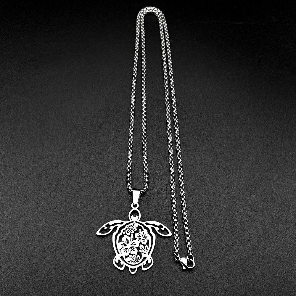 Turtle Guam Hibiscus Flower Chain For Women Men Stainless Steel Guadeloupe Frangipani Ocean Boho Hawaiian Necklace Jewelry Gifts