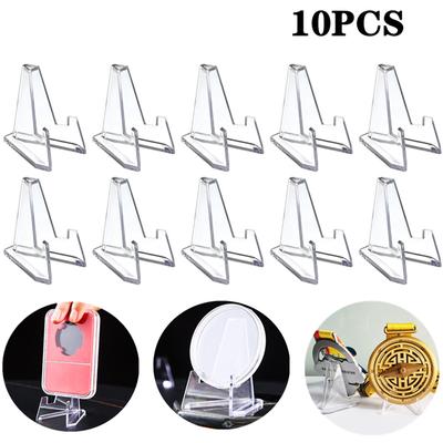 10PCS Acrylic Coin Display Stand Transparent Triangle Business Cards Photos Small Plates Shells Showing Holder For Household