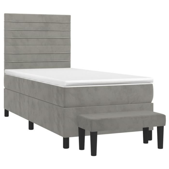 3137887 vidaXL Divan Bed and Mattress Light Grey 100x200cm Velvet