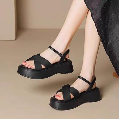 Thick-soled Cross-strapped Sandals for Women To Wear 2025 Summer New Fairy Style with Skirt One-word with Beach Roman Shoes