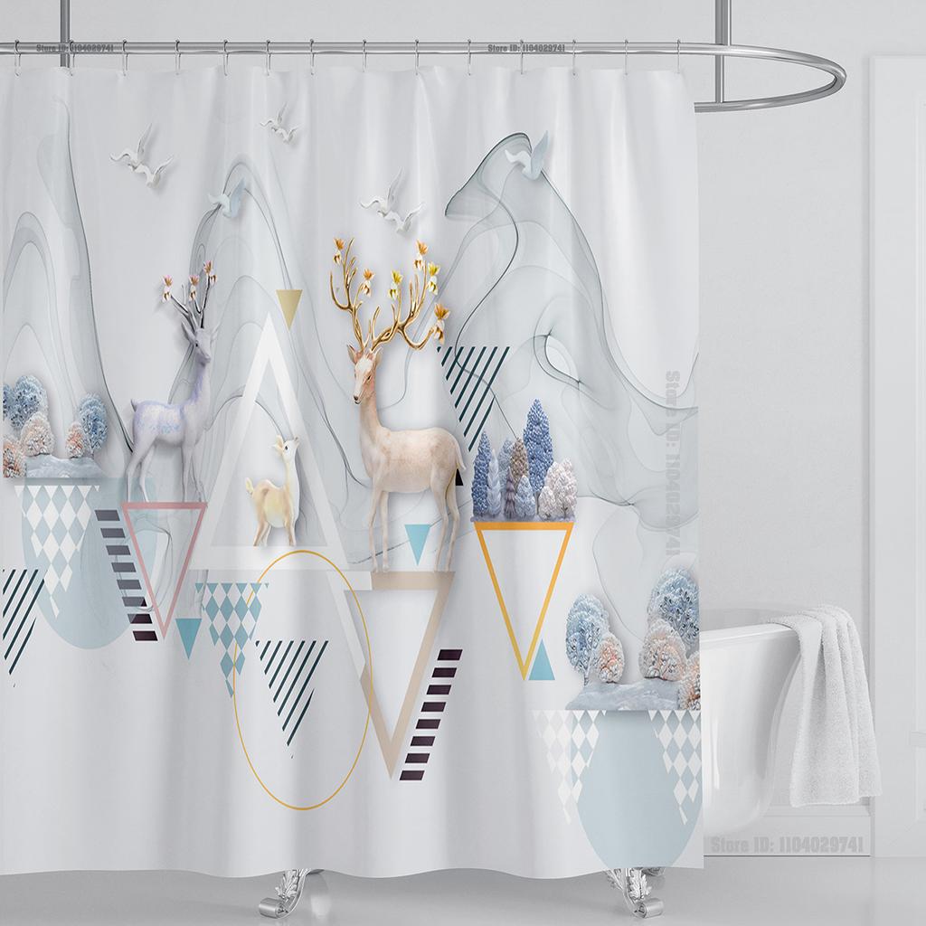 Plant Floral Shower Curtain Waterproof Shower Curtain Polyester Fabric 3D Printed Curtain Bathroom Decoration With Hooks