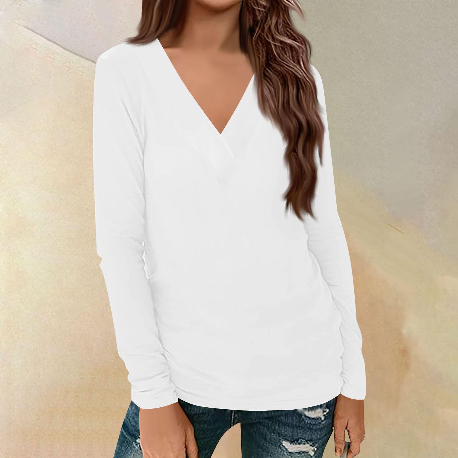 

Женский повседневный однотонный принтованный длинный рукав свободный пуловер с V-образным вырезом XXXL белый