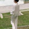 Pajamas Women's Ice Silk Long-sleeved Thin White Moonlight French Silk Lace Water-soluble Flower Loungewear Set Can Be Worn Outside
