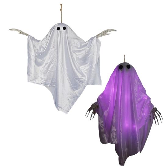 Halloween Decoration Realistic 5 FT Hanging Swing Ghost Decor with String Lights Spooky Cute Ghosts for Front Porch Yard Tree Festive Atmosphere