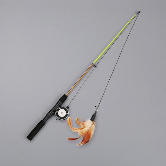 Pet Cat Kitten Feather Bell Retractable Fishing Rod Pole Playing Teaser Toy