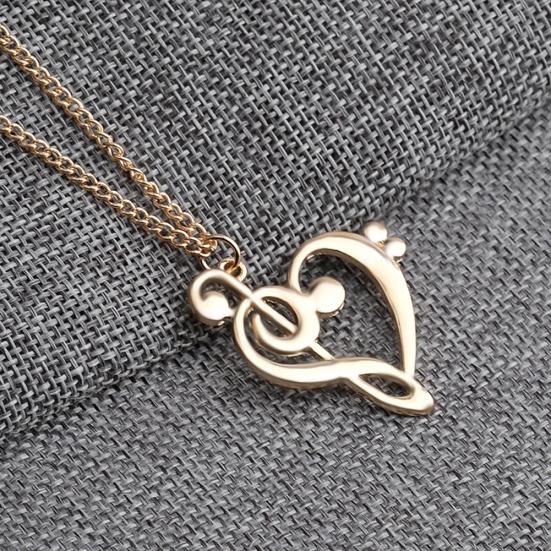 Women's Stylish Simple Hollow Musical Note Heart Pendant Chain Necklace Gift
