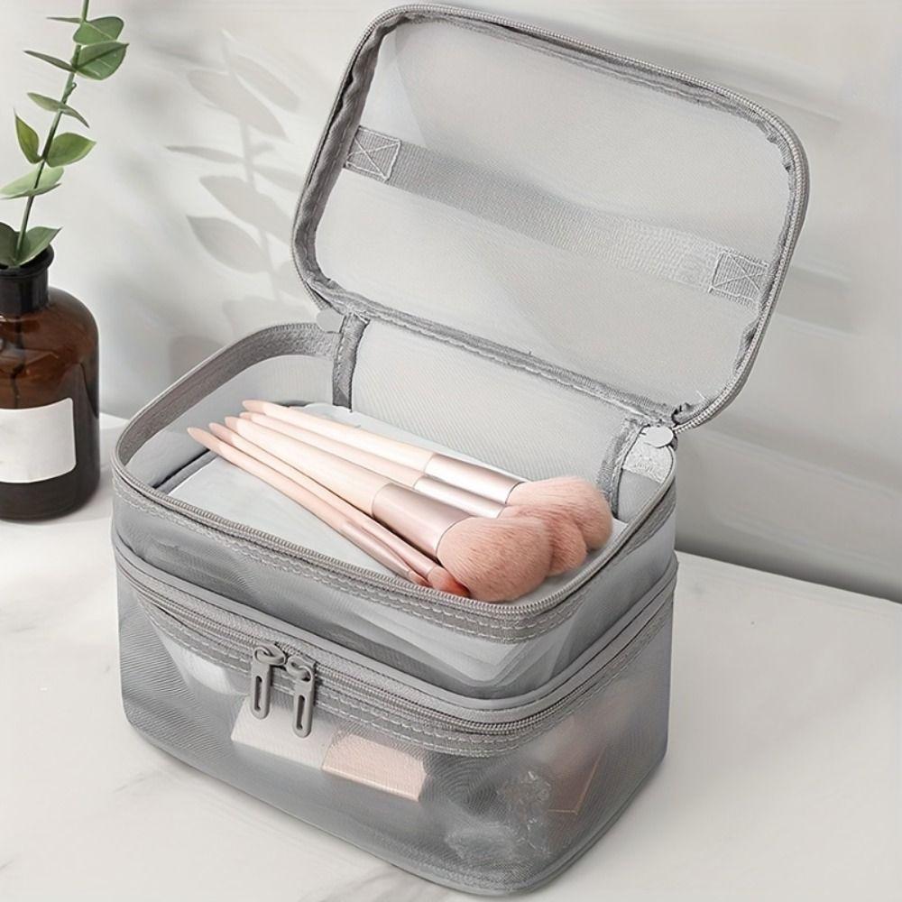 Trousse de Maquillage Sac de Rangement Cosmétiques 1/2/3 Couches Trousse de Maquillage Transparente Sacs Cosmétiques en Maille Voyage