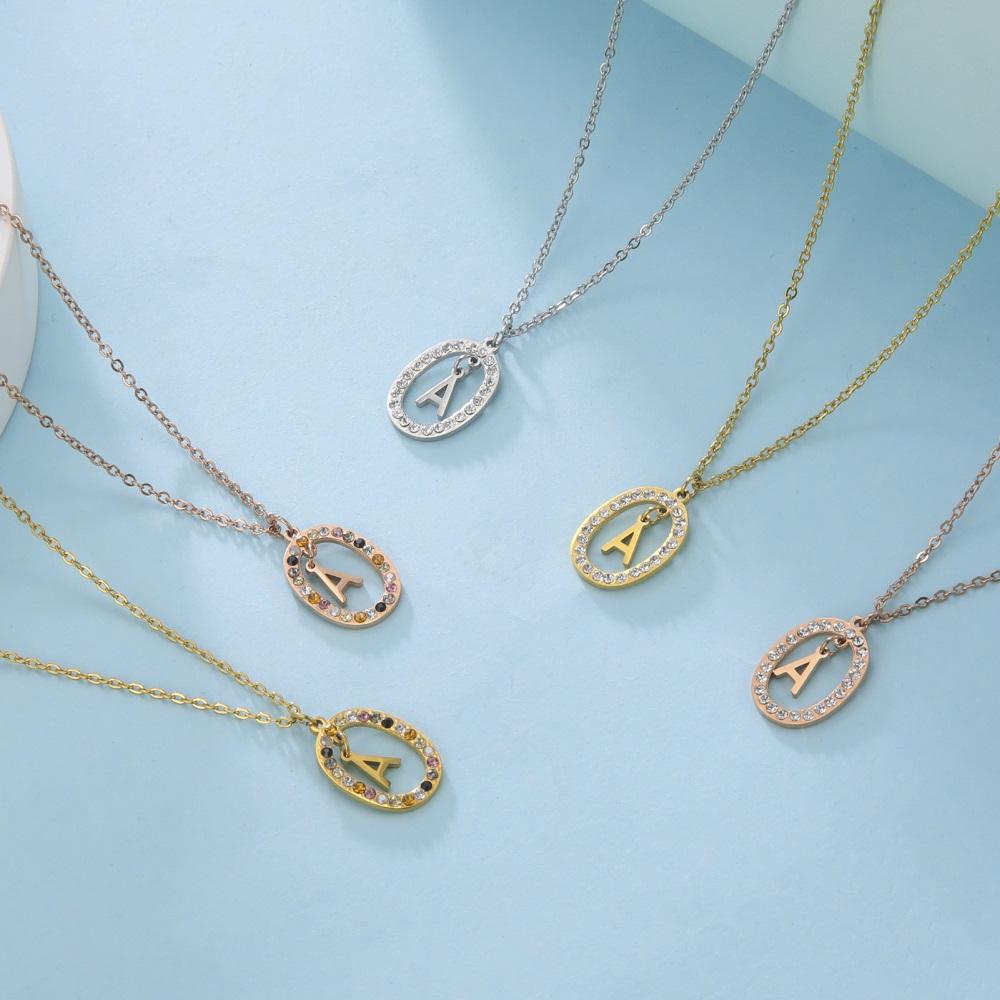 Cazador Zircon Initial Letter Necklace for Women Rhinestone A-Z Alphabet Choker Necklace Stainless Steel Jewelry Mother Gift