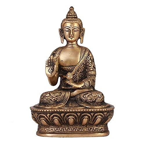 Hand Crafted Gautam Buddha Statue, God Buddha Idol, Brass, Rustic Finish -7 Inch