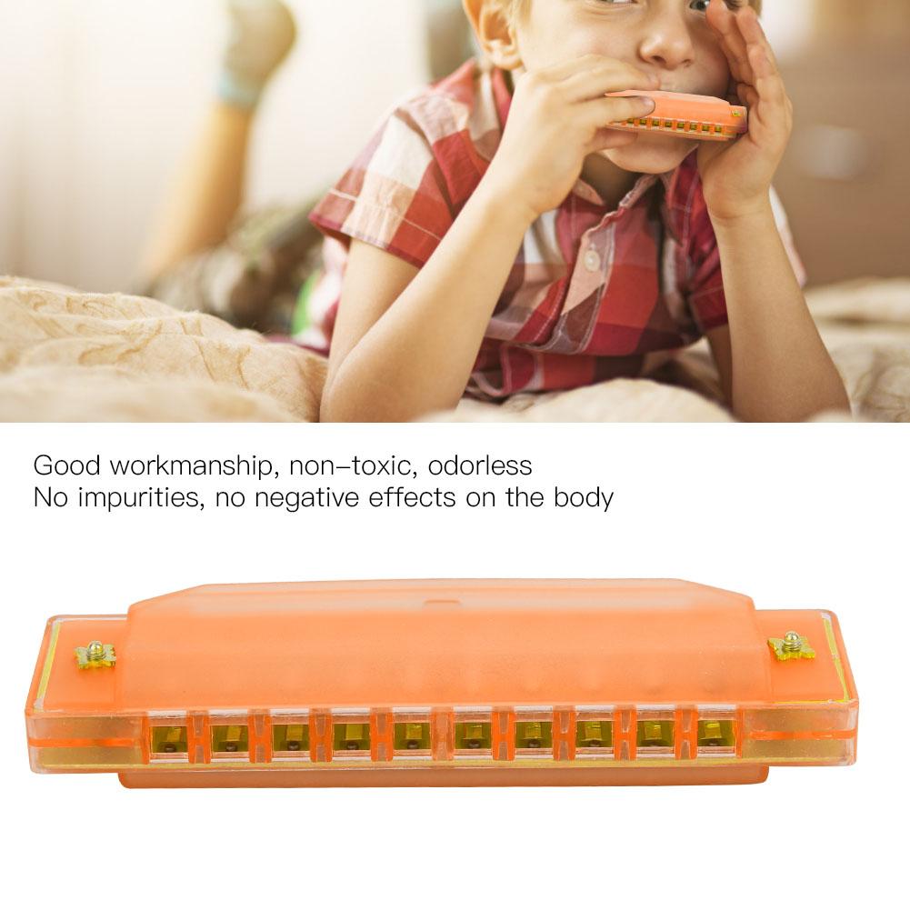 High Quality Durable 10 Holes 20 Tones Plastic Translucent Harmonica Gift for Kids(Orange)