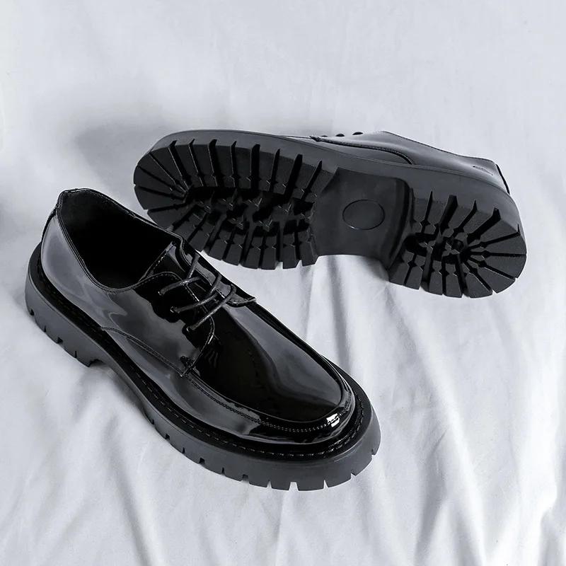 Fashion Men Casual Leather Shoe Business Casual Thick Sole Platform Patent Leather Shoes Man Streetwear Fashion Wedding Dress Shoe