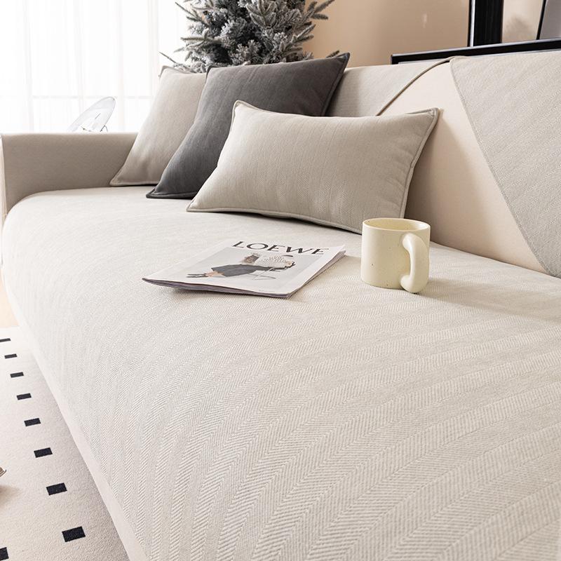 Fischgräten-Chenille-Sofa, Vier Jahreszeiten, allgemeines Sitzkissen, moderner, einfacher Sofabezug