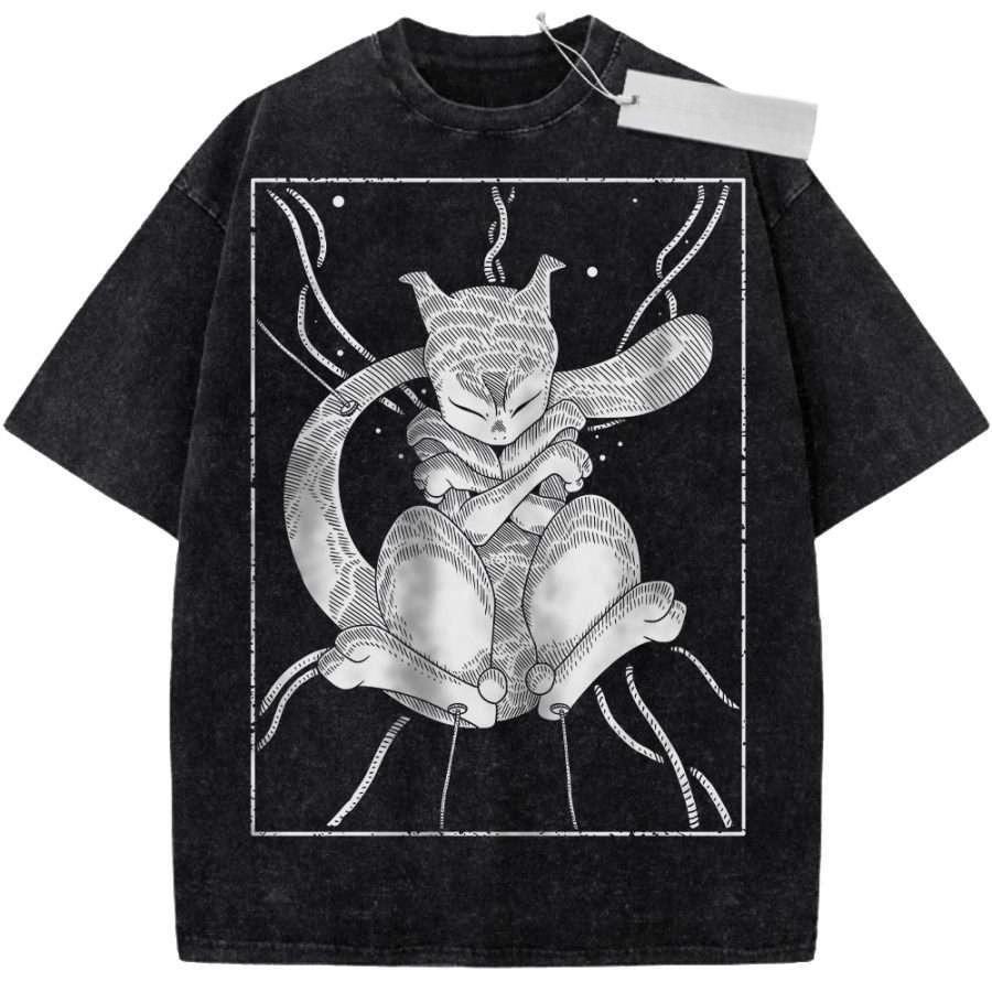 T Shirt Sports T Shirt Short Sleeve T Shirt Black Unisex Pure Cotton Washed Vintage Pokemon Eevee Evolutions Anime Print