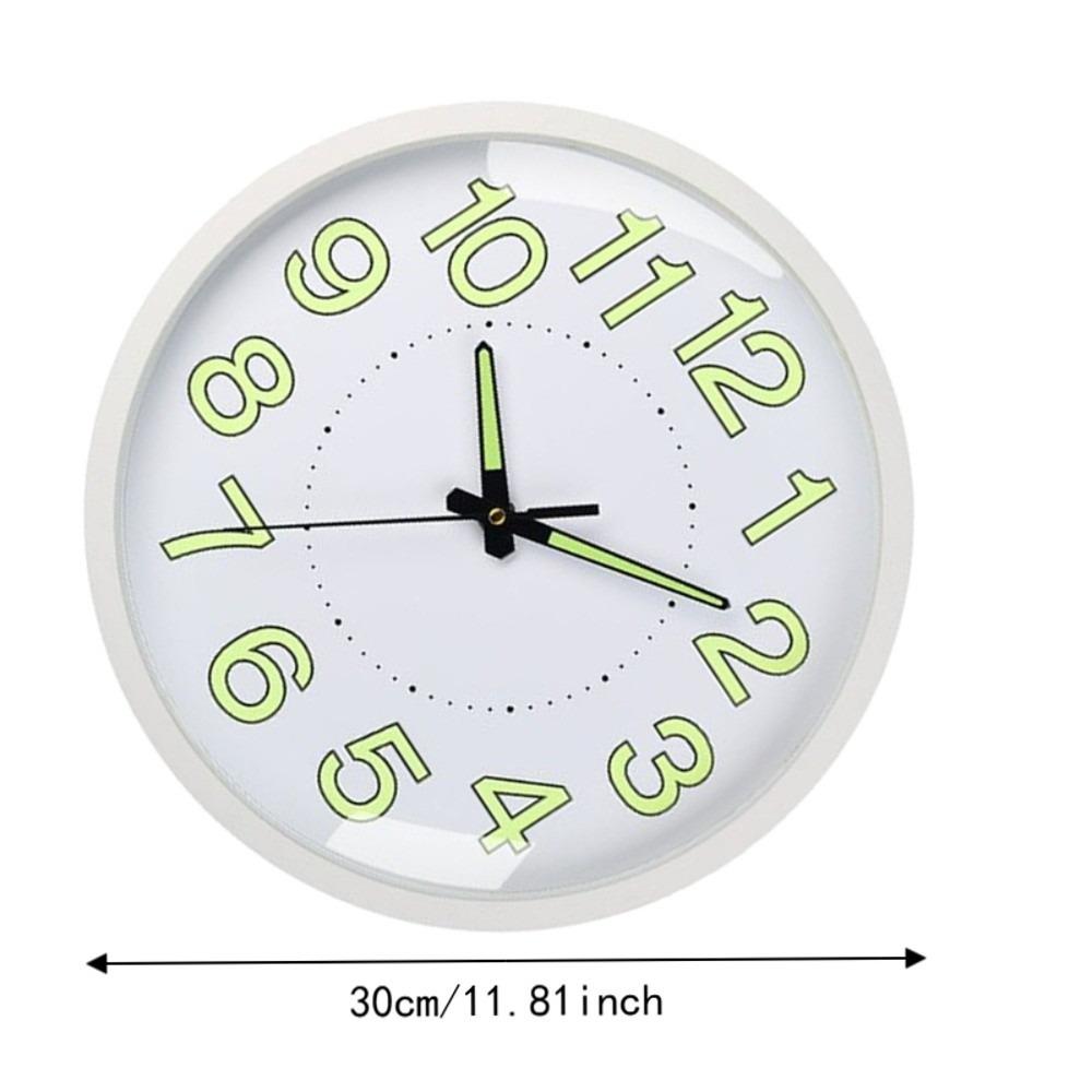 30cm Diameter Silent Quartz Clock Plastic Frame Luminous Wall Clock Wall Mounted Clock Night Use