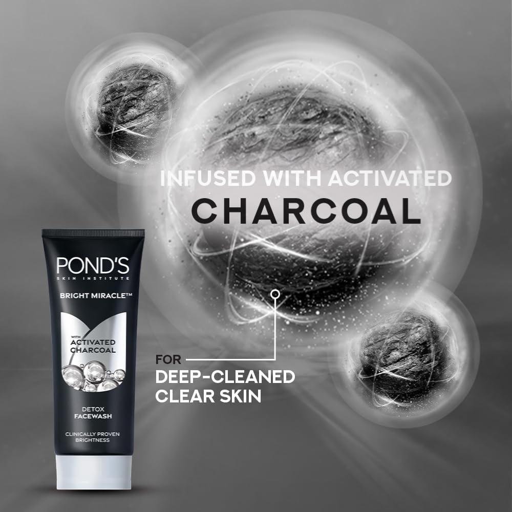 POND'S Pure Detox Face Wash With Activated Charcoal For Deep Cleansing Oil Control & Brighter Skin Glow, Anti-Pollution Care, 150g