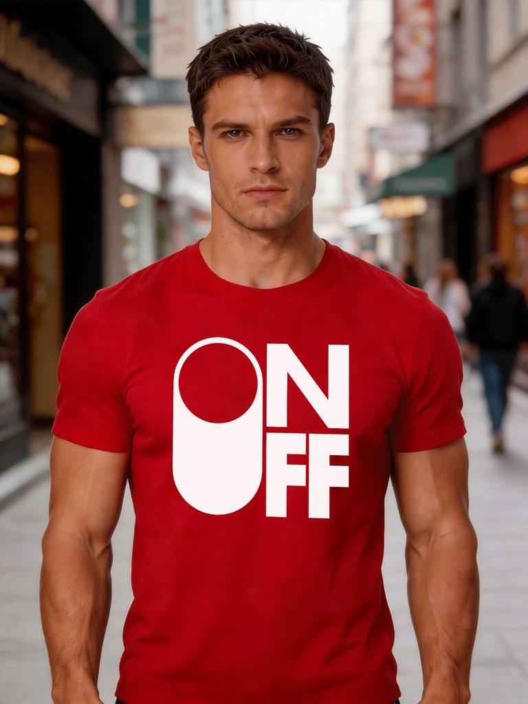 Fashion Unisexs White Basic Tee Geometric On Off Switch Text Print Simple Abstract Minimal Art Trend Casual Short Sleeve Shirts