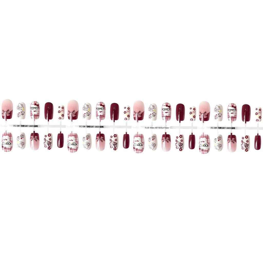 Chinese Style Cartoon Cherry Red Short Wearable Nails for New Year