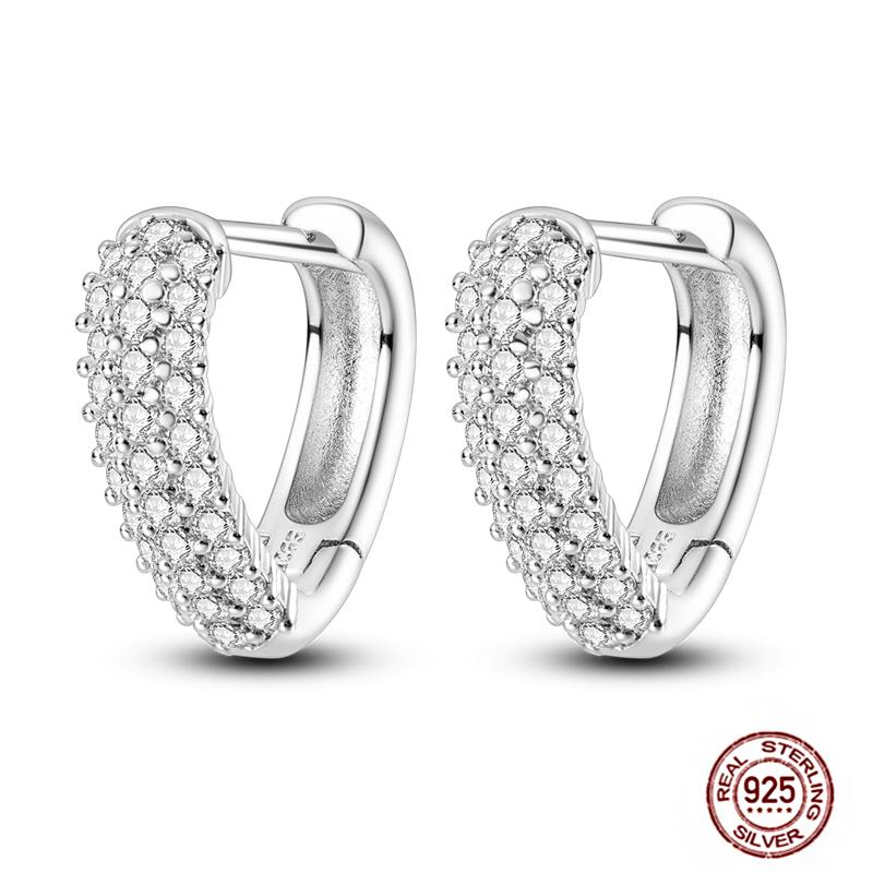 Hoop Earrings for Women Sparkling Pave CZ Heart-shaped Series Round Love Fit Original Wedding Drop Earring Jewelry