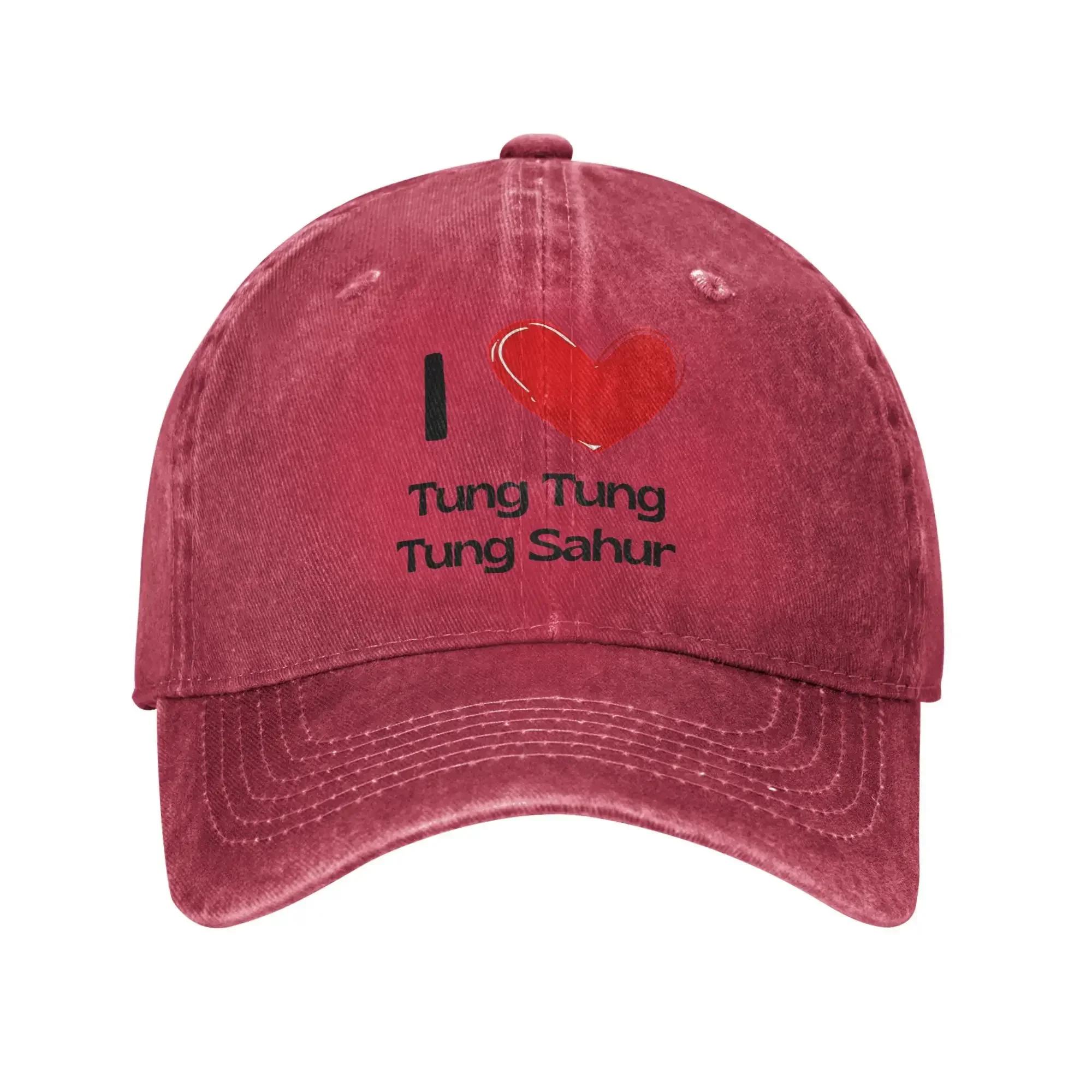 

I Love Tung Tung Tung Sahur Sun Baseball Cap Funny Unisex WoUnisex Washed Trucker Hat Wholesale Design Kpop Rock Snapback Cap Gift One Size