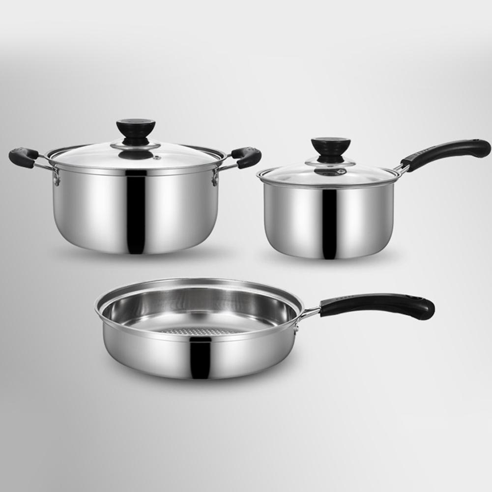 3pcs/Set Pot Stainless Steel Cookware of Frying Pan Milk Pot and Soup Pot Kitchen Utensil