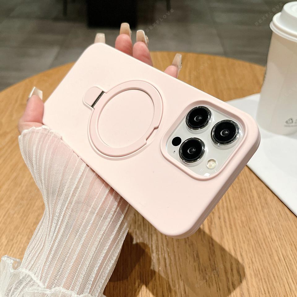 

Liduid Silicone Magnetic Stand Phone Case For iPhone 15 14 16 Plus 11 12 13 16 Pro Max Magsafe Charge Protector Soft Cover For iPhone 14 plus