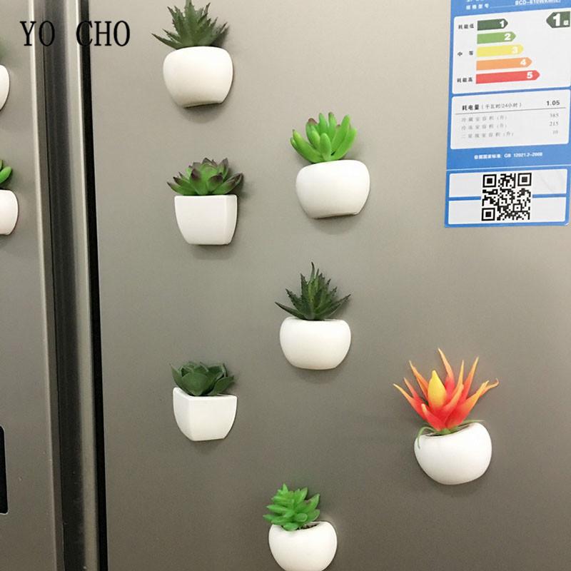YO CHO Artificial Flower Fridge Sticker Succulent Plant Fridge Chalkboard Magnetic Bonsai Orchid Plants Lavender Home Wall Decor