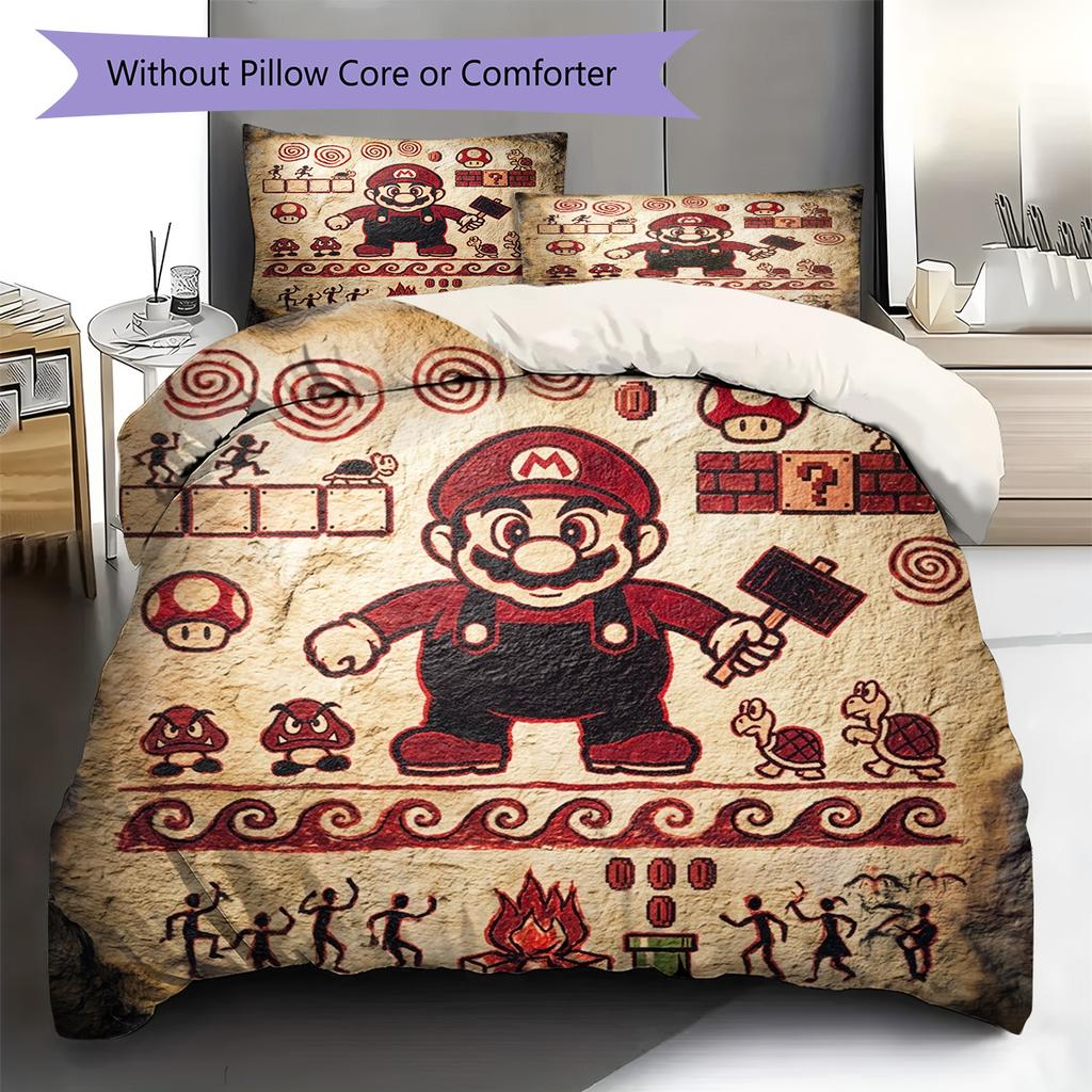 Super Mario Pattern Bedding Quilt Set Quilt Cover Pillowcase Home Decoration Birthday Gift (1 * duvet cover + 2 * pillowcase, without core)