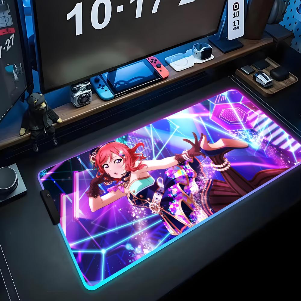 maki nishikino Mouse Pad RGB Gaming Mousepad Big LED Pad PC Desk Mat Luminous Mouse Pad Large Keyboard Mats Table Rug With