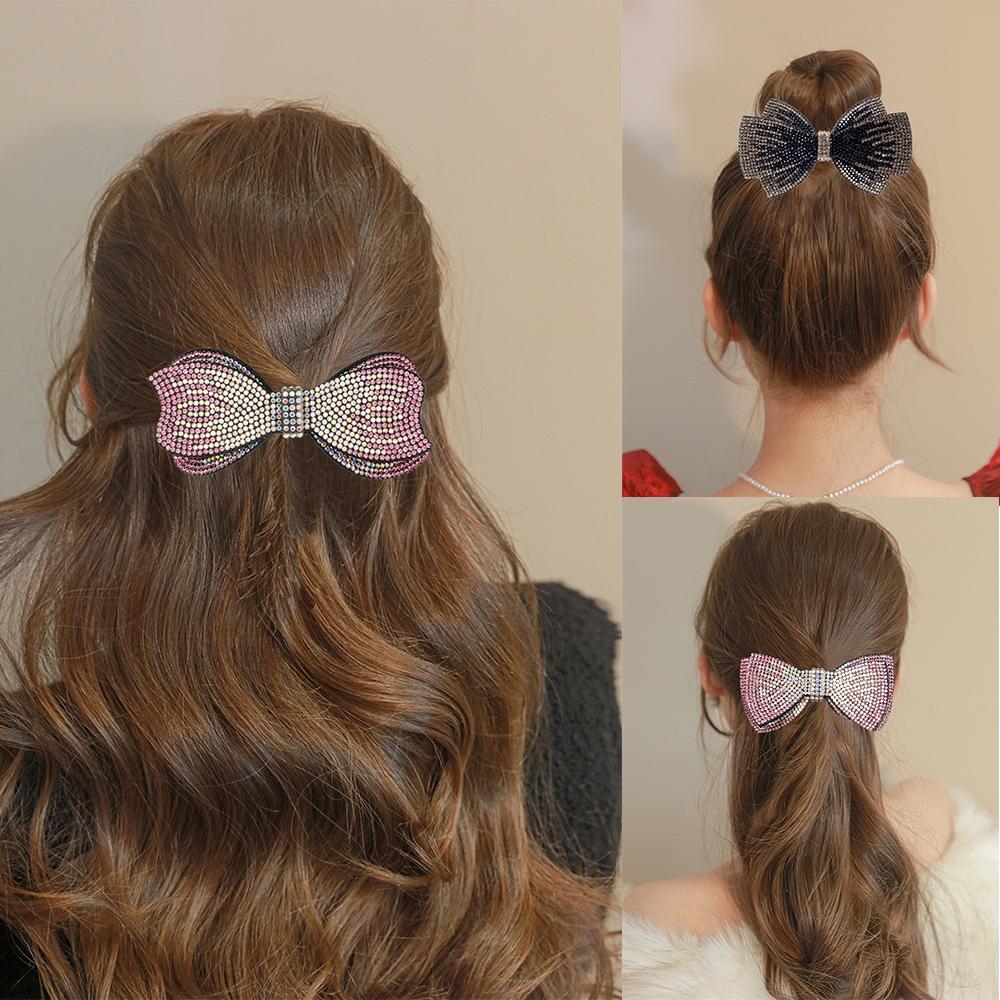 Víceúčelová sponka do vlasů s dvojitou mašlí z kamínků, pružinová spona, pohádkové vrchní spony, sponka do vlasů na zadní stranu hlavy, barrettes, čelenka pro ženy, pokrývka hlavy