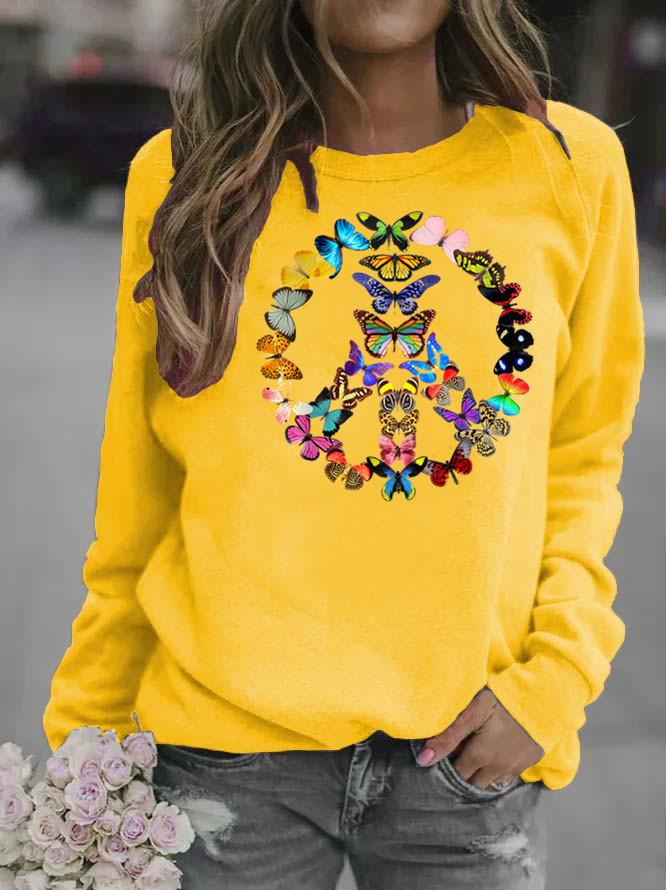 Women's Hippie Floral Print Round Neck Hoodie