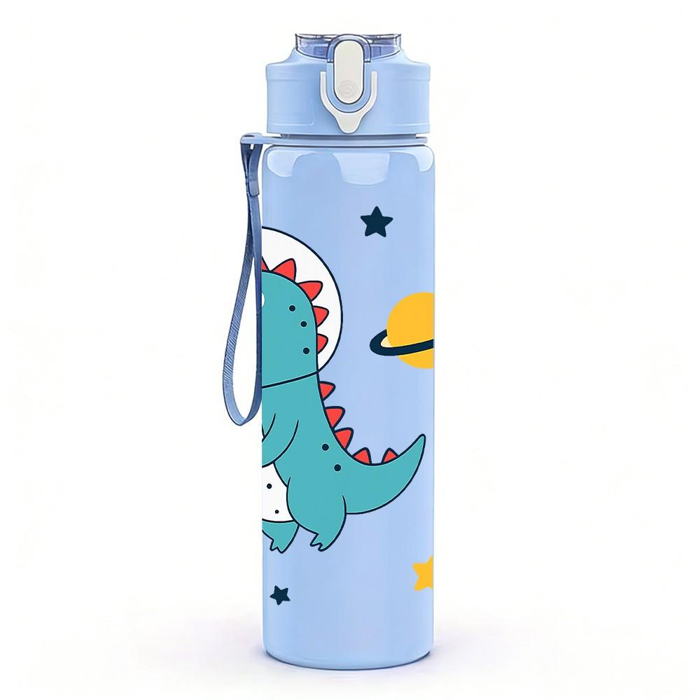 1PC Dinosaur Space Rocket Kid Pattern 750ml Color Plastic Sports Water Bottle Leakproof Flip Straw Lid Suitable for Sports Office Home Use