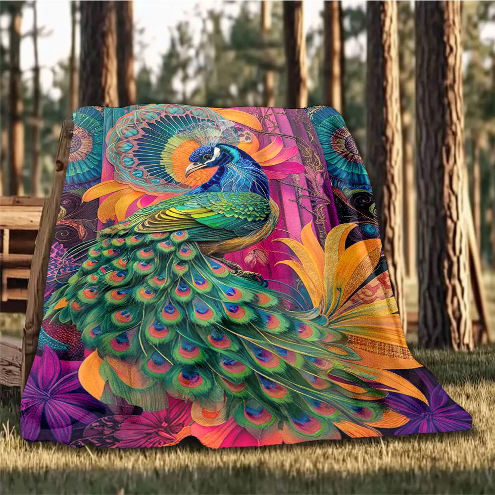 1pc Peacock ArtworkOutdoor Blanket, Soft And Comfortable Blanket, Casual Warm Outdoor Blanket, Good Birthday Gift Yy260328091
