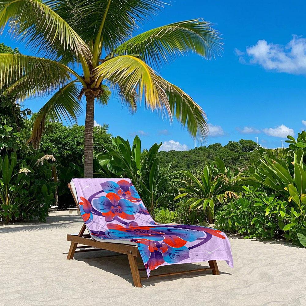 Blue and Red Orchid Illustration Quick Drying Bath Towel Microfiber beach towel light weight swimming camping yoga beach out