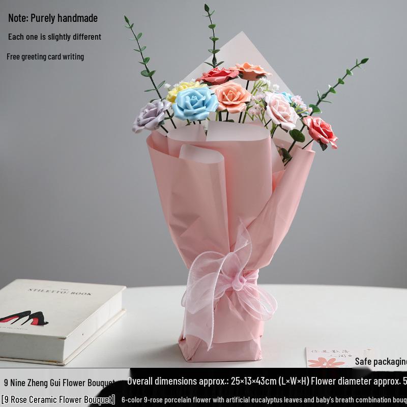 Handmade Ceramic Rose Bouquet - Valentine's Day Gift & Home Decor