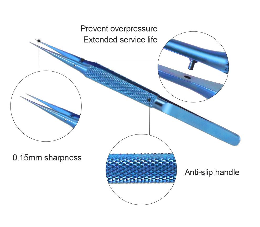 Blue Fingerprint Anti-Magnetic Titanium Alloy Tweezers 0.15mm, Fine Point for Mobile Phone Repair and Microscope Use