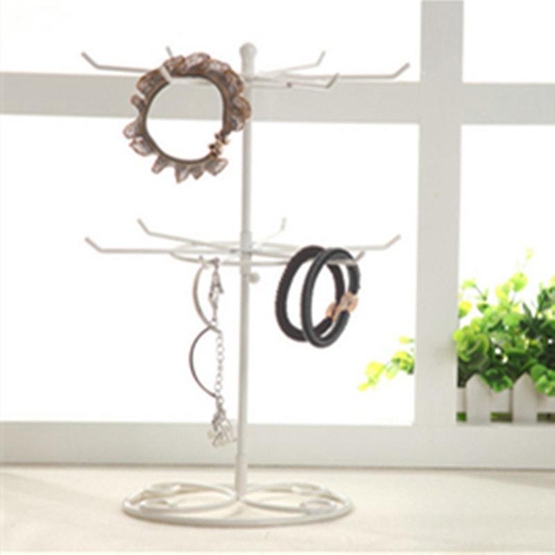 Double Tier Metal Rotating Jewelry Stand Earring Necklace Display Holes Holder Rack